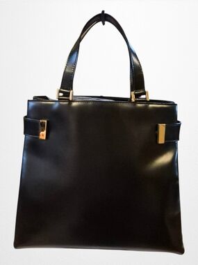 Vintage Gucci Black Leather Medium 2-Way Satchel with Gold Hardware